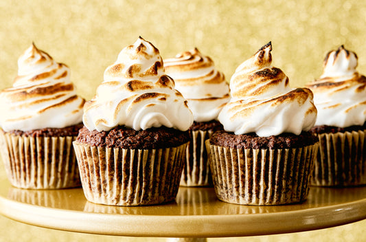 Molten Lava Brownie Cakes with Vegan Meringue