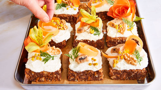Carrot Cake Blondies with Macadamia Nut Frosting